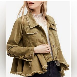 Free People Willow Olive Denim Peplum jacket